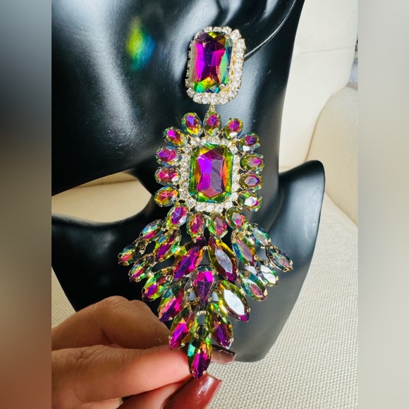 Beautiful Oversized Multicolor Rhinestones Cross earrings - Picture 2 of 5